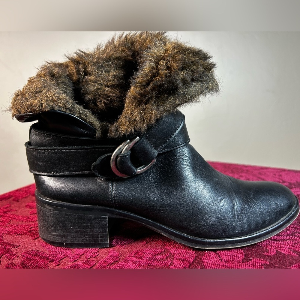 Italian Sesto Meucci Luxury Leather Biker Boots Fur Lined Size 6 - Picture 2 of 9
